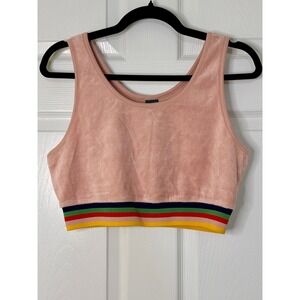 Wild Fable Crop Top Womens Medium Pink NEW Rainbow Striped Velour Retro Tank
